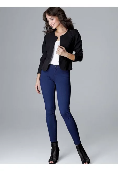 Дамско яке - Ленитиф - черно - със странични джобове - полукръгло деколте - плисиран гръб с декоративна панделка - 65% полиестер - 35% вискоза