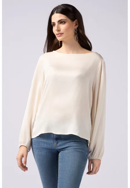Ефирна блуза с дълги ръкави - Крем