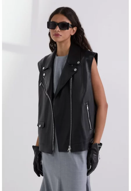 Елек от еко кожа с двойни ревери