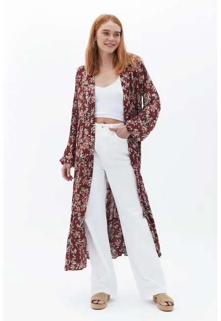 Флорална рокля - Коняк кафяв