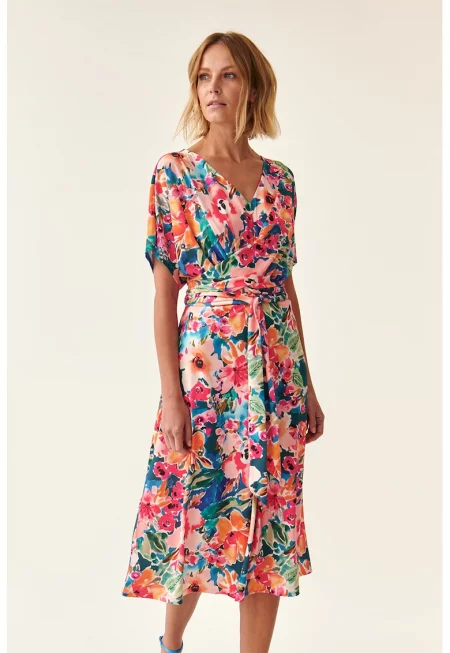 Флорална рокля с ръкави тип кимоно - Многоцветен