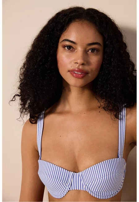 Изрязано горнище на бански на райе - Бял/Лавандула