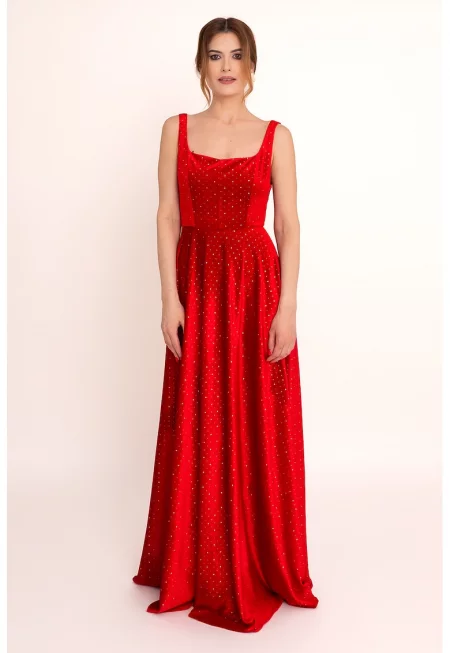 Кадифена рокля Aurora - Аленочервен