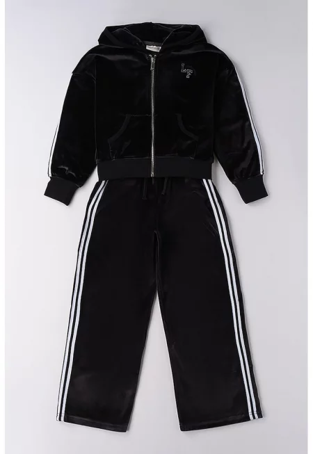 Кадифени худи и спортен панталон - Бял/Черен