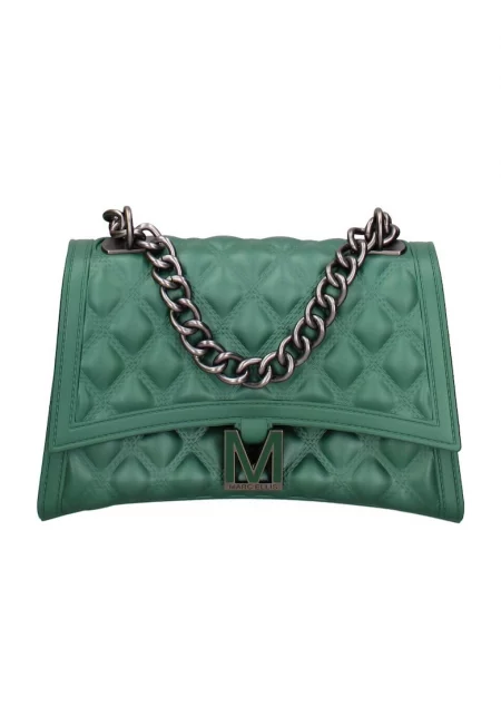 Капитонирана чанта през рамо с капаче - Тъмнозелен