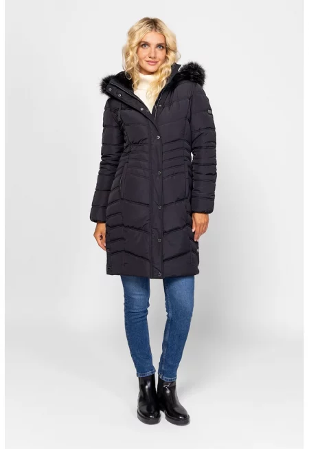 Каптонирано зимно яке с еко пух и качулка - Черен