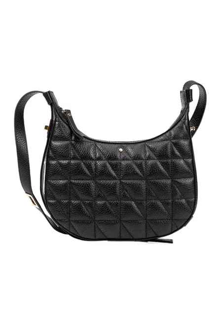 Карирана кожена чанта през рамо - Черен