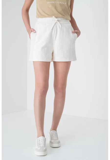 Къс панталон с висока талия - Крем