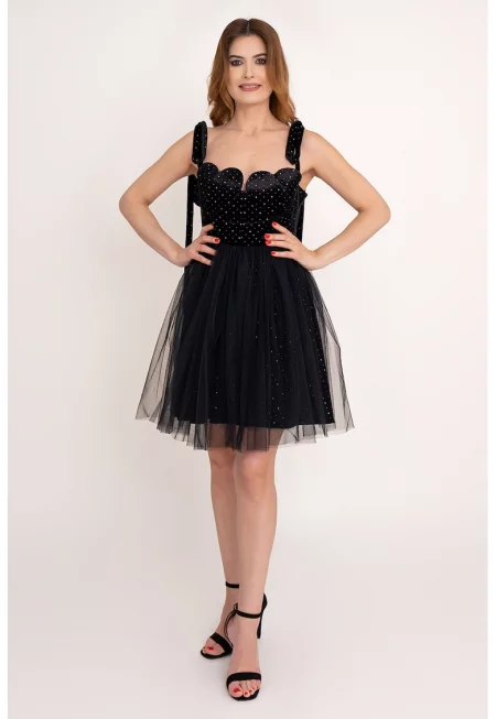 Къса рокля Pearl Heart без ръкави - Черен