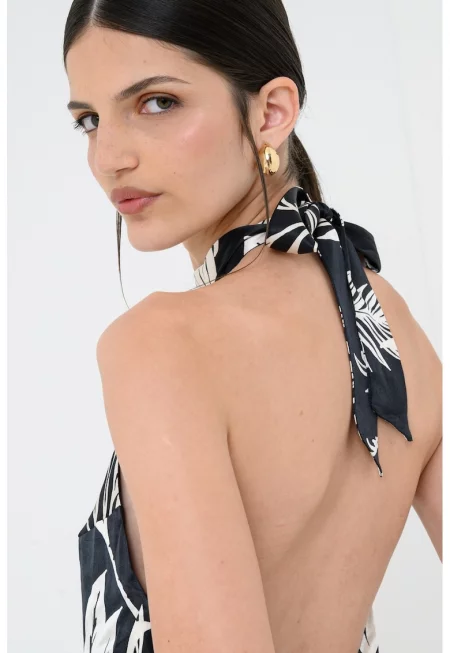 Къса рокля с халтер деколте - Слонова кост/Черен