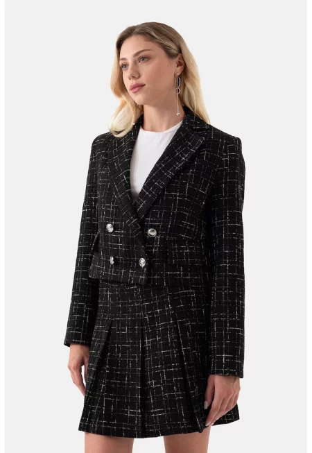 Късо сако от туид - Черен/Крем