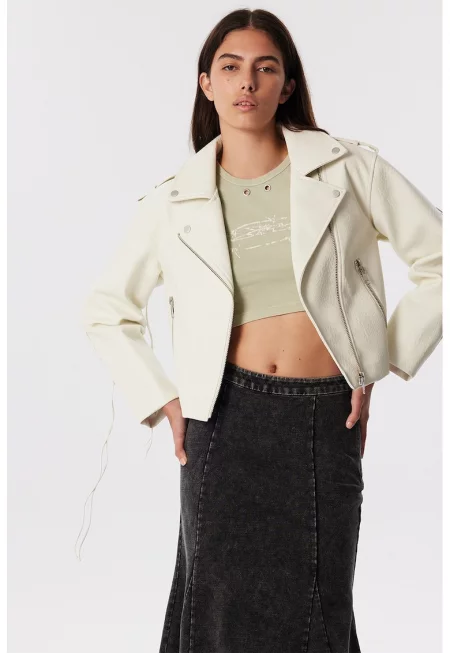 Късо яке с джобове с цип - Светло бежово