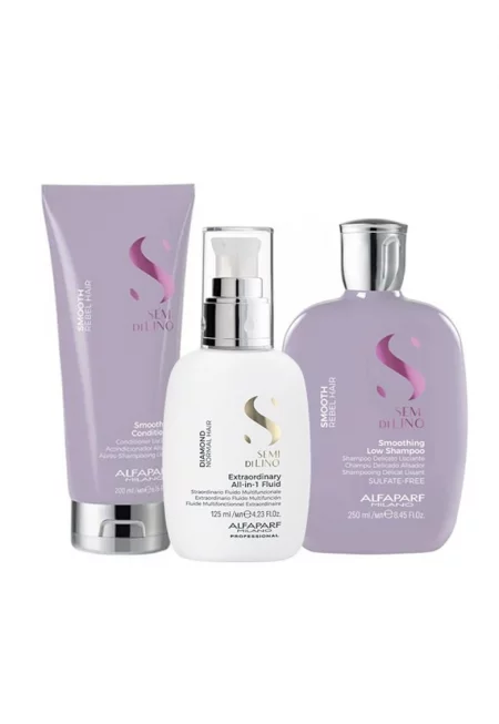 Комплект за изглаждане  Milano Semi Di Lino Shampoo - 250 ml и Балсам 200 ml и All-in-1 Diamond Illuminating Shine Fluid - 125 ml