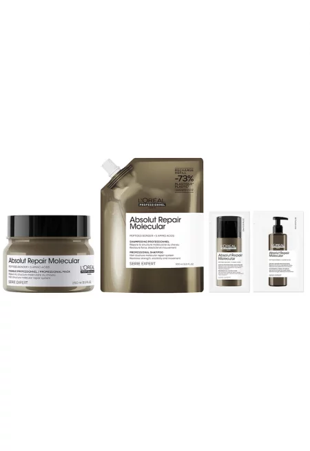 Комплет маска L’Oreal Professionnel Serie Expert Absolut Repair Molecular за увредена коса - формулирана с пептидни връзки и 5 аминокиселини - силна и блестяща коса ...