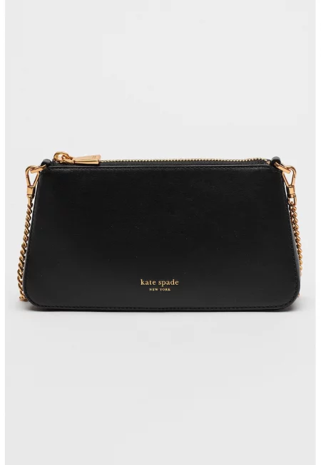 Кожена чанта през рамо Grace с презрамка с верижка - Черен