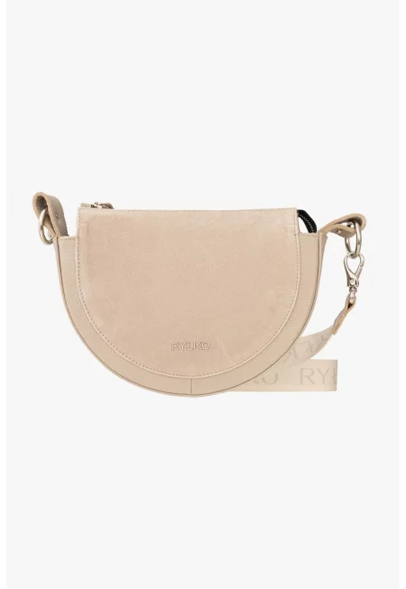 Кожена чанта през рамо с отделяща се презрамка - Светло бежово