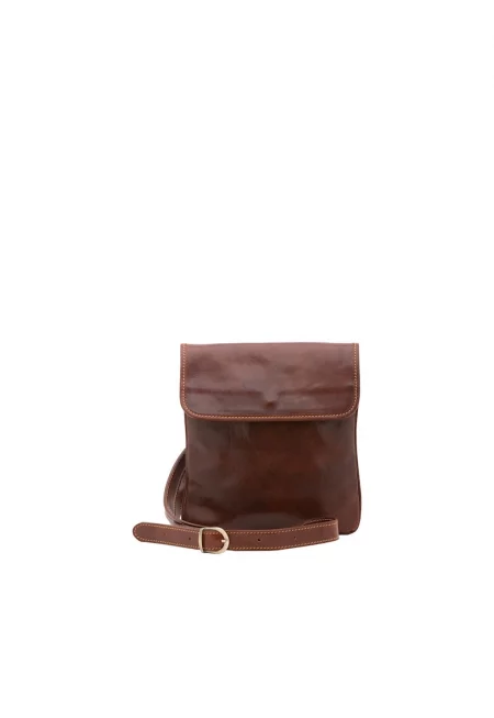 Кожена чанта с джоб с цип - Кафяв