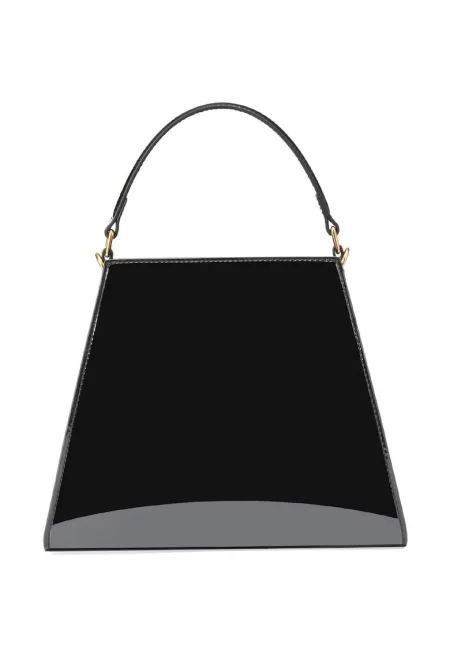 Кожена чанта с форма на трапец - Черен