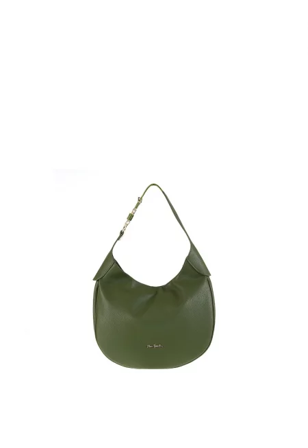 Кожена чанта с метално лого - Зелен