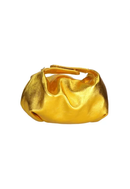 Кожена чанта с отделяща се презрамка с верижка - Жълт