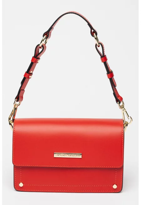 Кожена чанта с отделящи се презрамки - Червен