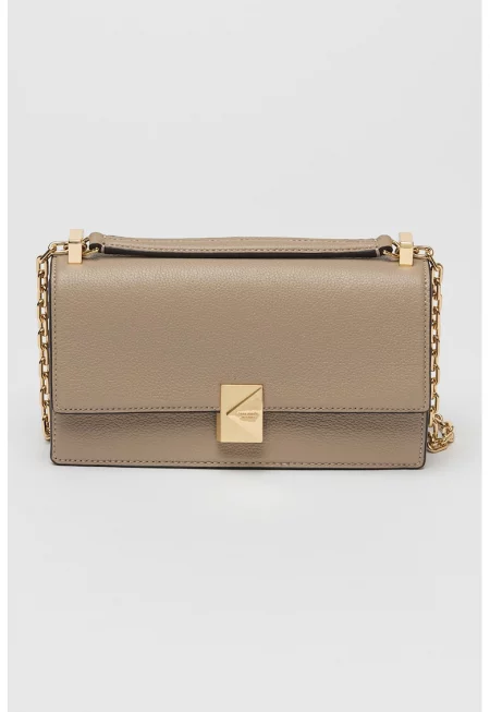 Кожена чанта с презрамки с верижки - Сиво-кафяв