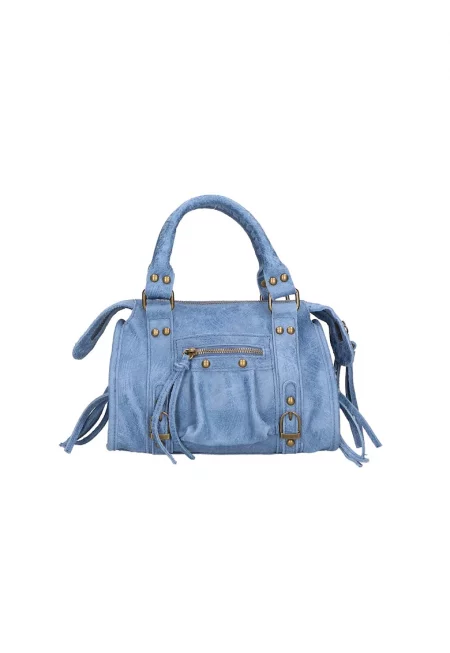 Кожена чанта за рамо от еко кожа - Син