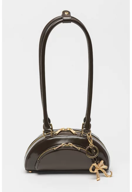 Кожена чанта за рамо с висулки - Тъмнокафяв