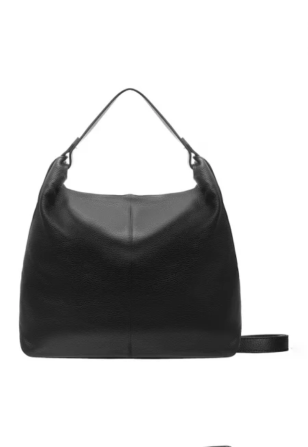 Кожена Хобо чанта с лого - Черен