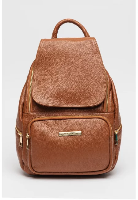 Кожена раница с релеф - Карамел