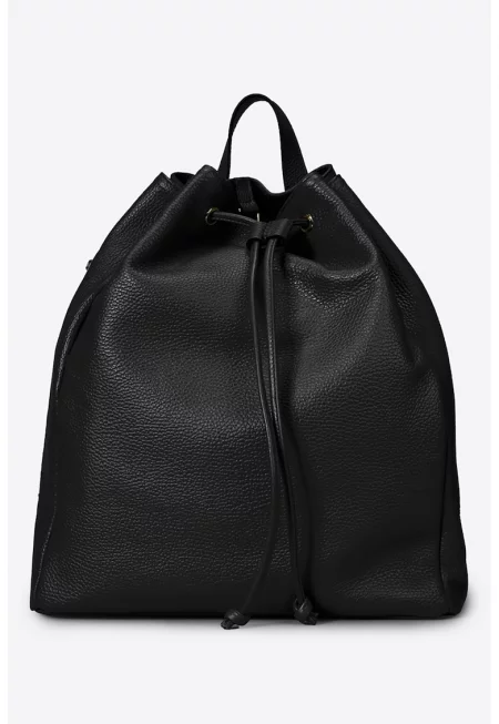 Кожена раница с връзка - Черен