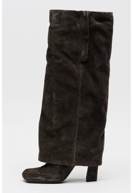 Кожени ботуши до коляното - Tъмносив