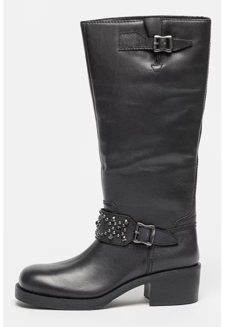 Кожени ботуши до коляното Tribal - Черен