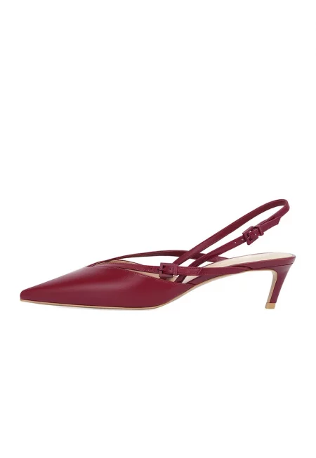 Кожени обувки с остър връх - Тъмнорозов