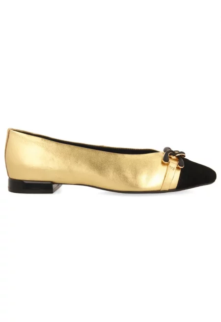 Кожени заострени пантофки - Златист