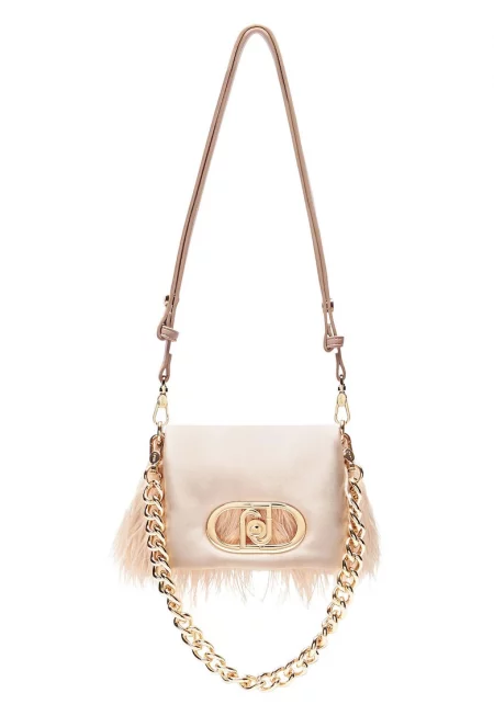 Малка чанта през рамо Lapuffy с пера - Светлорозов