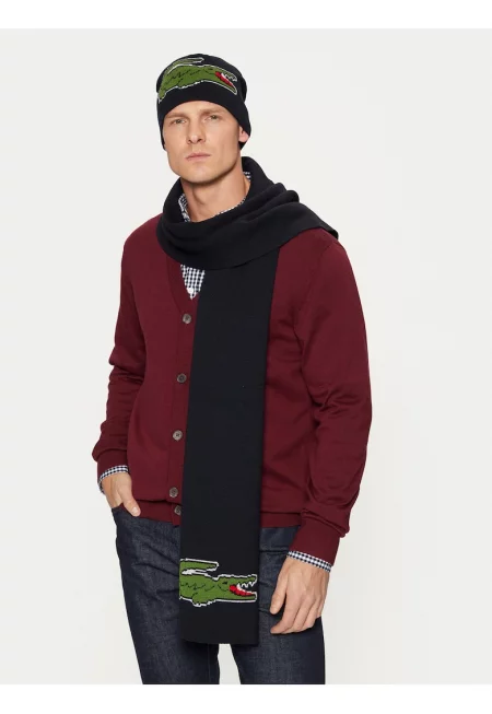 Мъжки комплект шал и шапка -  тъмносин - материал - вълна - OS