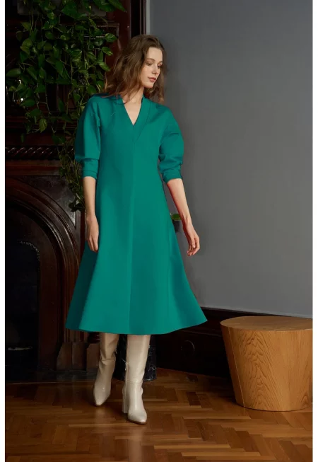 Миди рокля Scarlet с шпиц - Персийско зелено