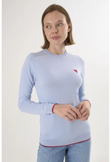 Памучен пуловер със сърцевидна апликация