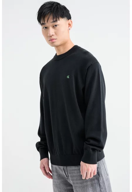 Памучен суитчърт с овално деколте - Черен