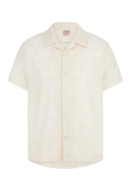 Памучна риза с къси ръкави - Светло бежово