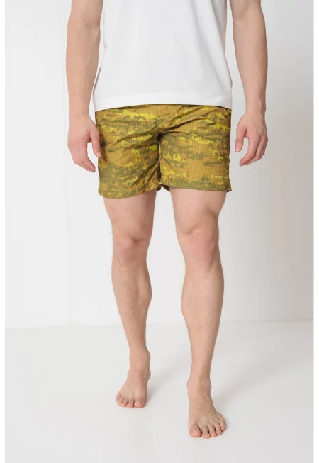 Плувни шорти с принт и връзка - Лайм зелено/Папратово зелено
