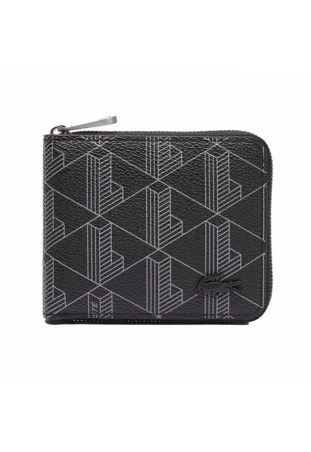 Портфейл с цип и десен с монограм - Черен
