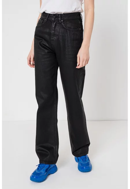 Прави дънки с висока талия - Черен