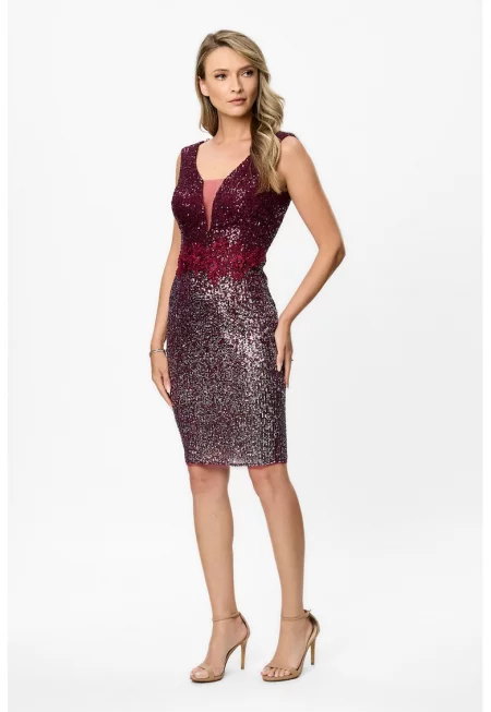Прилепнала рокля с пайети - Бордо/Сребрист