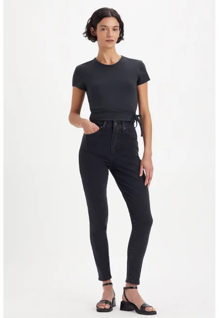 Прилепнали дънки Retro с висока талия - Черен