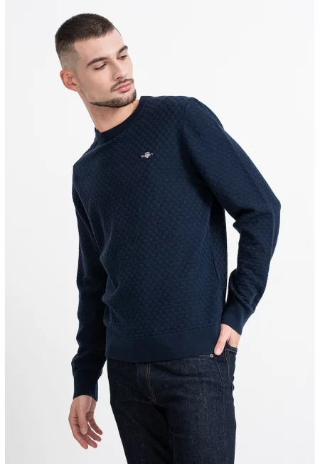 Пуловер с органичен памук - Тъмносин