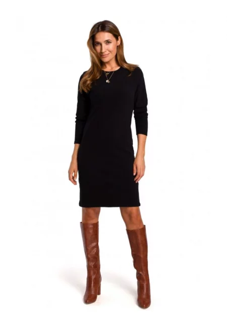 Пуловерна рокля -  памук/еластан - черна