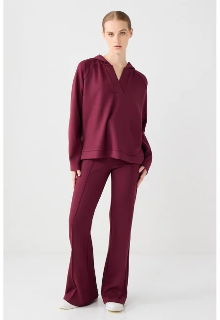 Разкроен панталон с модал - Бордо