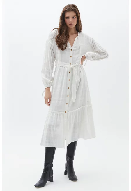 Разкроена рокля-риза - Бял